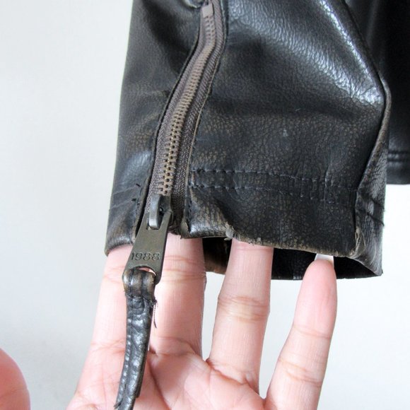 VINTAGE 90s Faux Leather Moto Jacket Sporty Stripes Size Men's M or Womens M/L - Picture 12 of 16